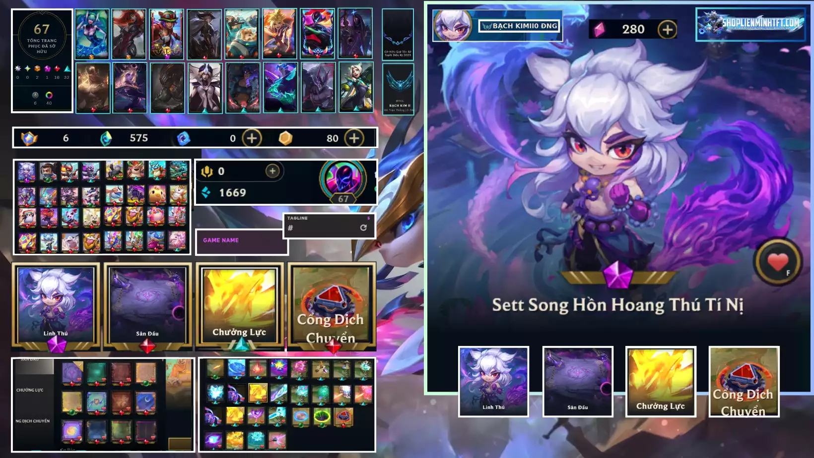 Sett Song Hồn Hoang Thú - Dư 6 Huy Chương - 1 Tí Nị Thường - 12 Sàn Đỏ - Chưởng Lực Như Ảnh - HẾT ĐỔI TÊN - Lol Full Tướng - Skin 67 - Lv 67 - Rank TFT BK2